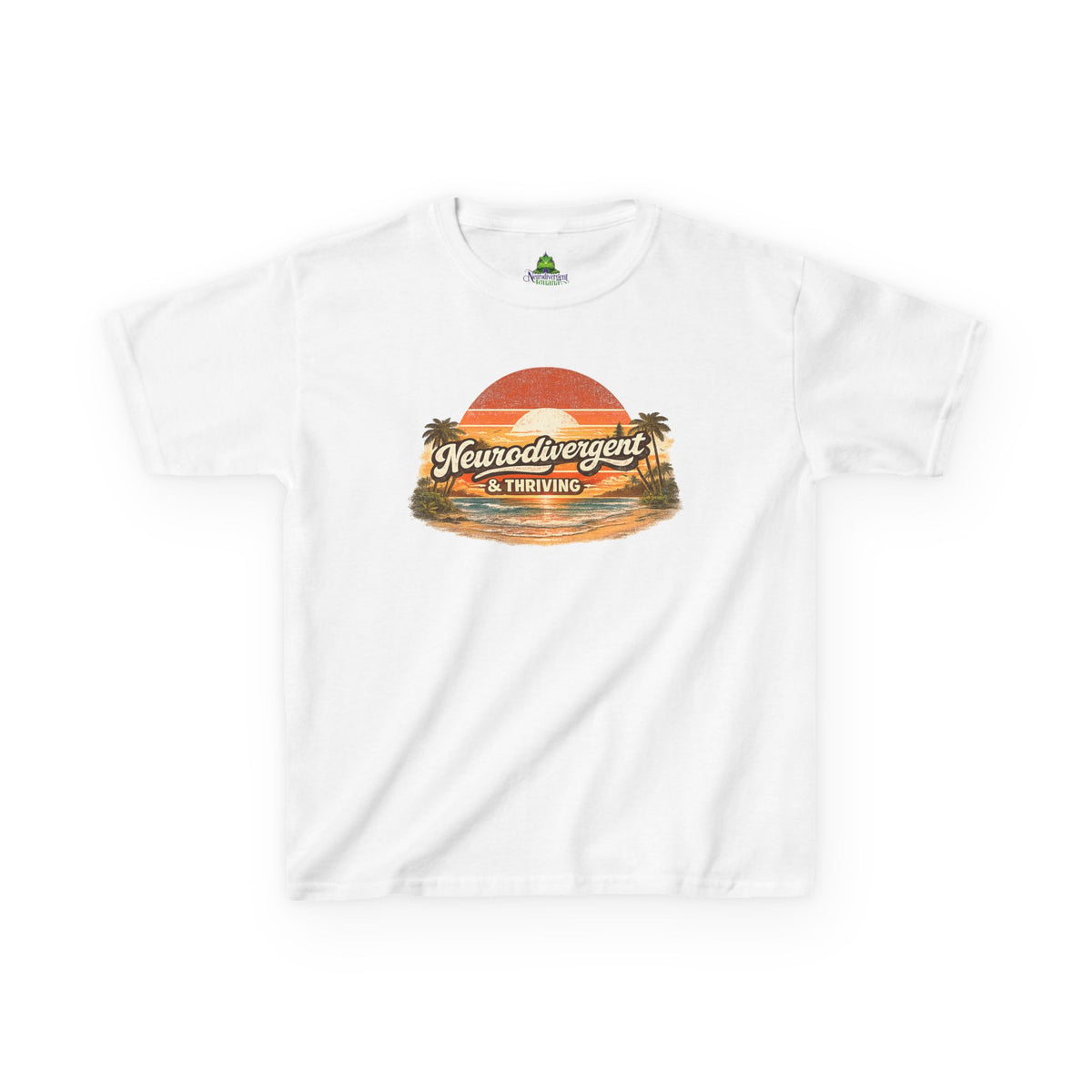 Kids T-Shirt — "Neurodivergent & Thriving" Retro Sunset Tee