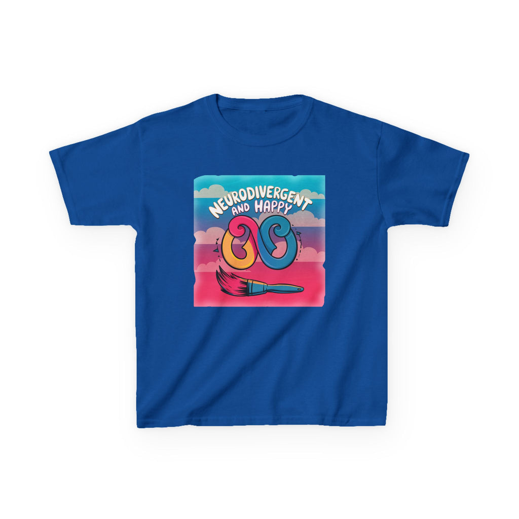Kids Tee — "Neurodivergent and Happy" Colorful Art Brush Design