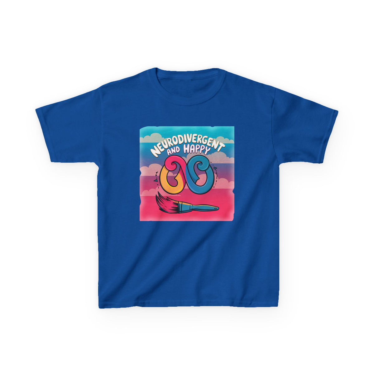Kids Tee — "Neurodivergent and Happy" Colorful Art Brush Design