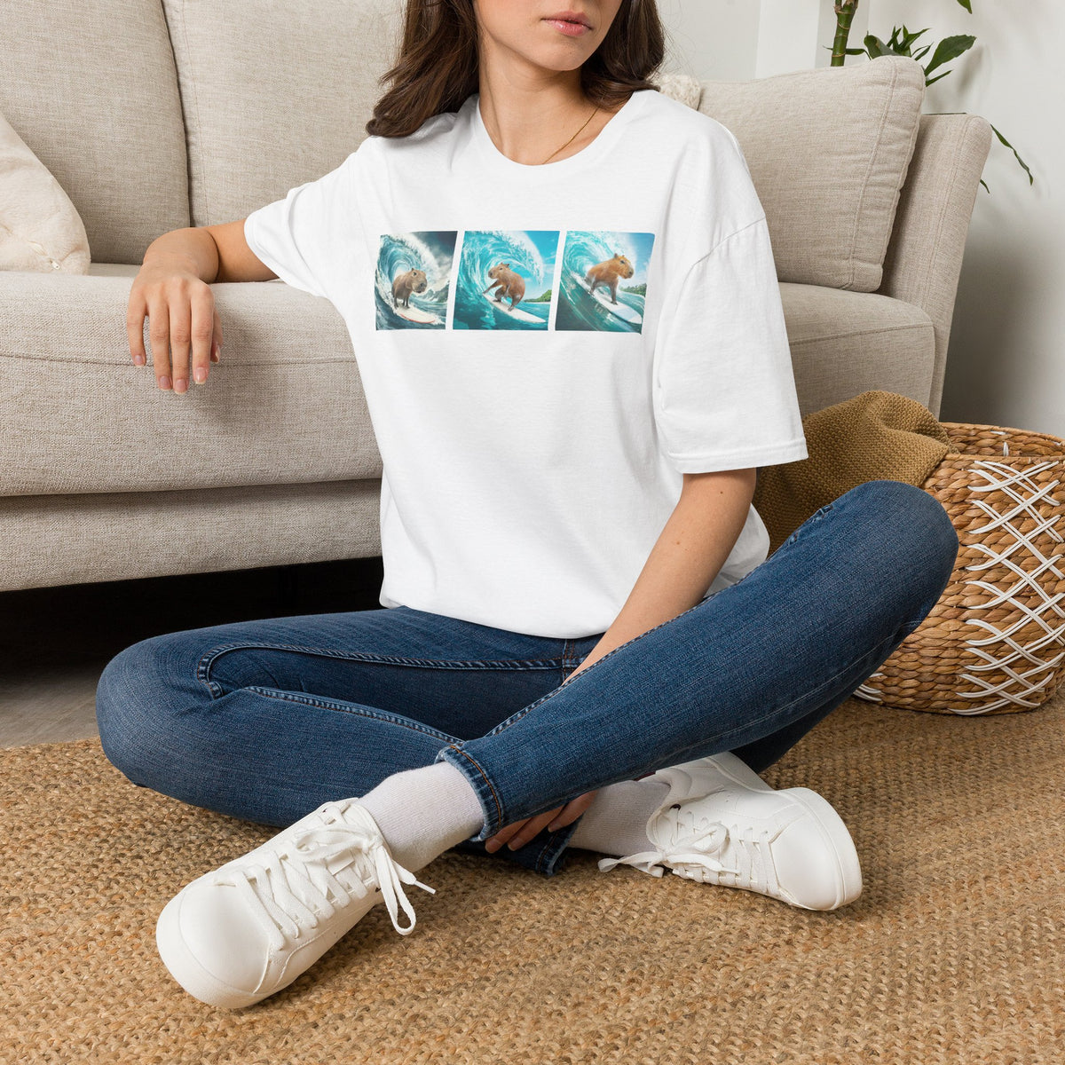 Surfing Bear T-Shirt — Vintage Triptych Wave Art Tee