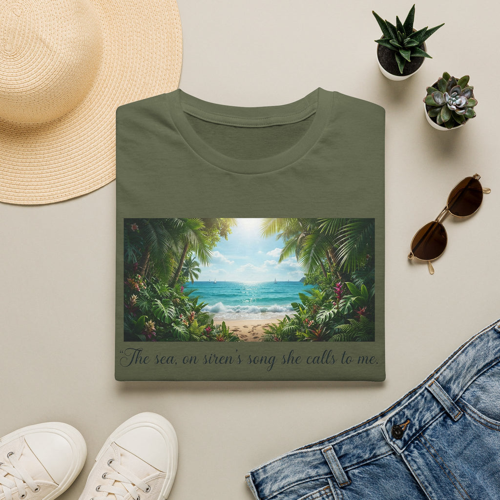 Beachscape T-Shirt — "The sea, an siren's song she calls to me" Scenic Coastal Tee