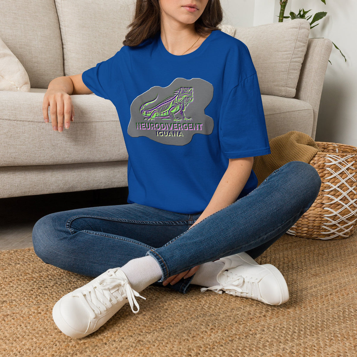 Neurodivergent Iguana Graphic T‑Shirt — Pride-Lit Earthtone Design