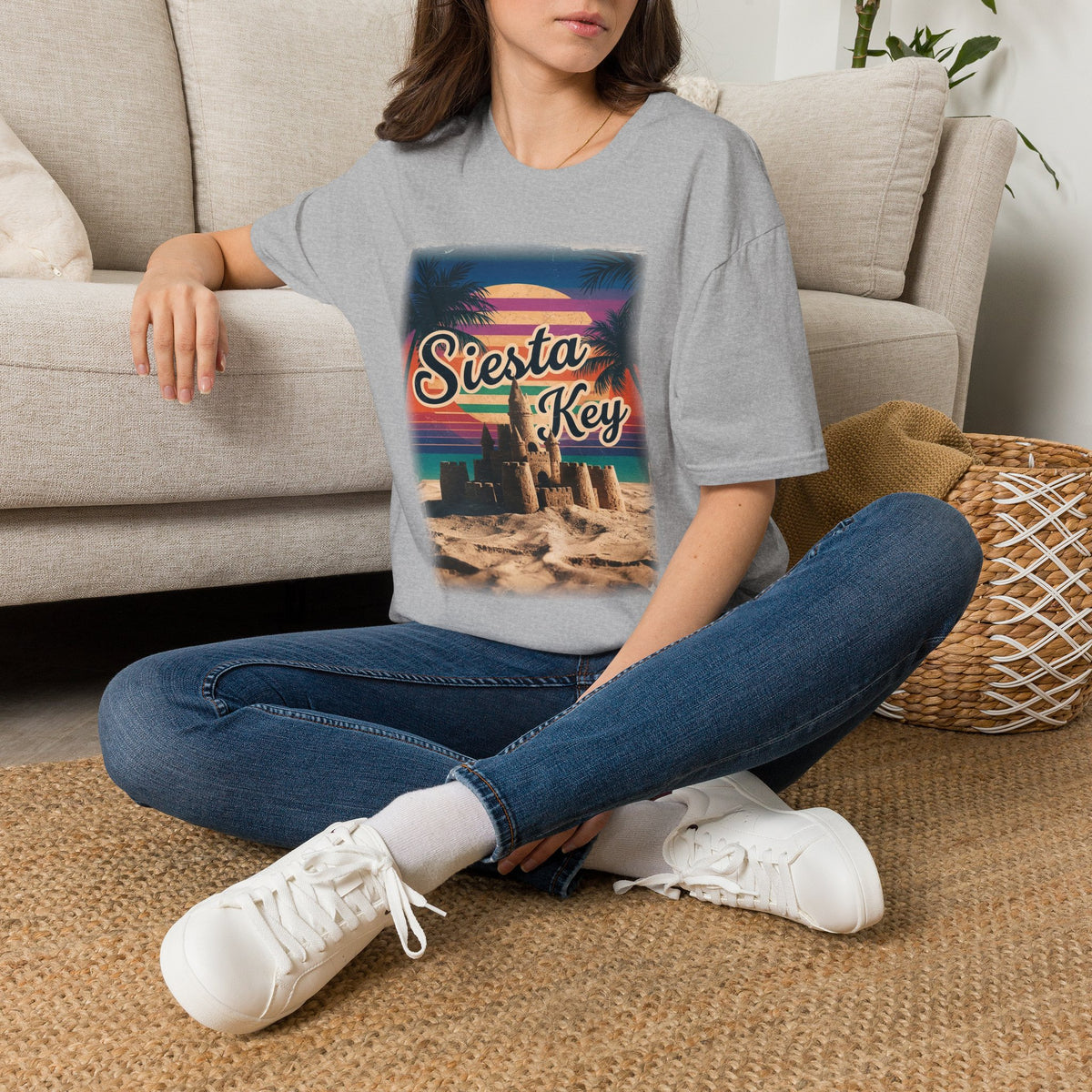 Siesta Key Retro Sunset T-Shirt — Vintage Beach Sandcastle Tee