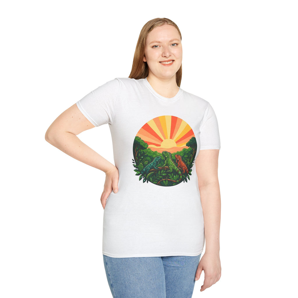 Sunrise Jungle T-Shirt — Tropical Iguana Sunset Graphic Tee