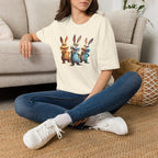 Funny Cartoon Bunnies T-Shirt — Three Playful Rabbits Graphic Tee
