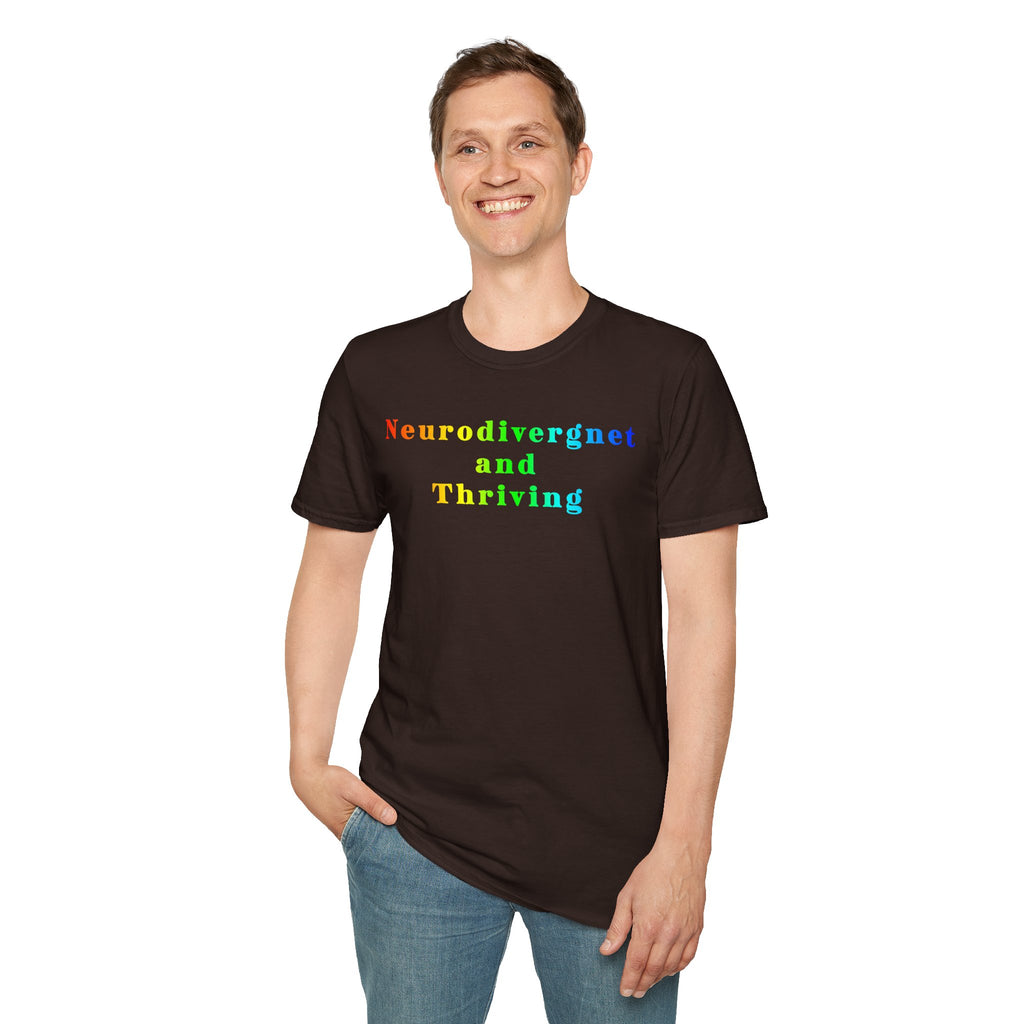 Neurodivergent and Thriving T-Shirt – Rainbow Pride Neurodiversity Tee
