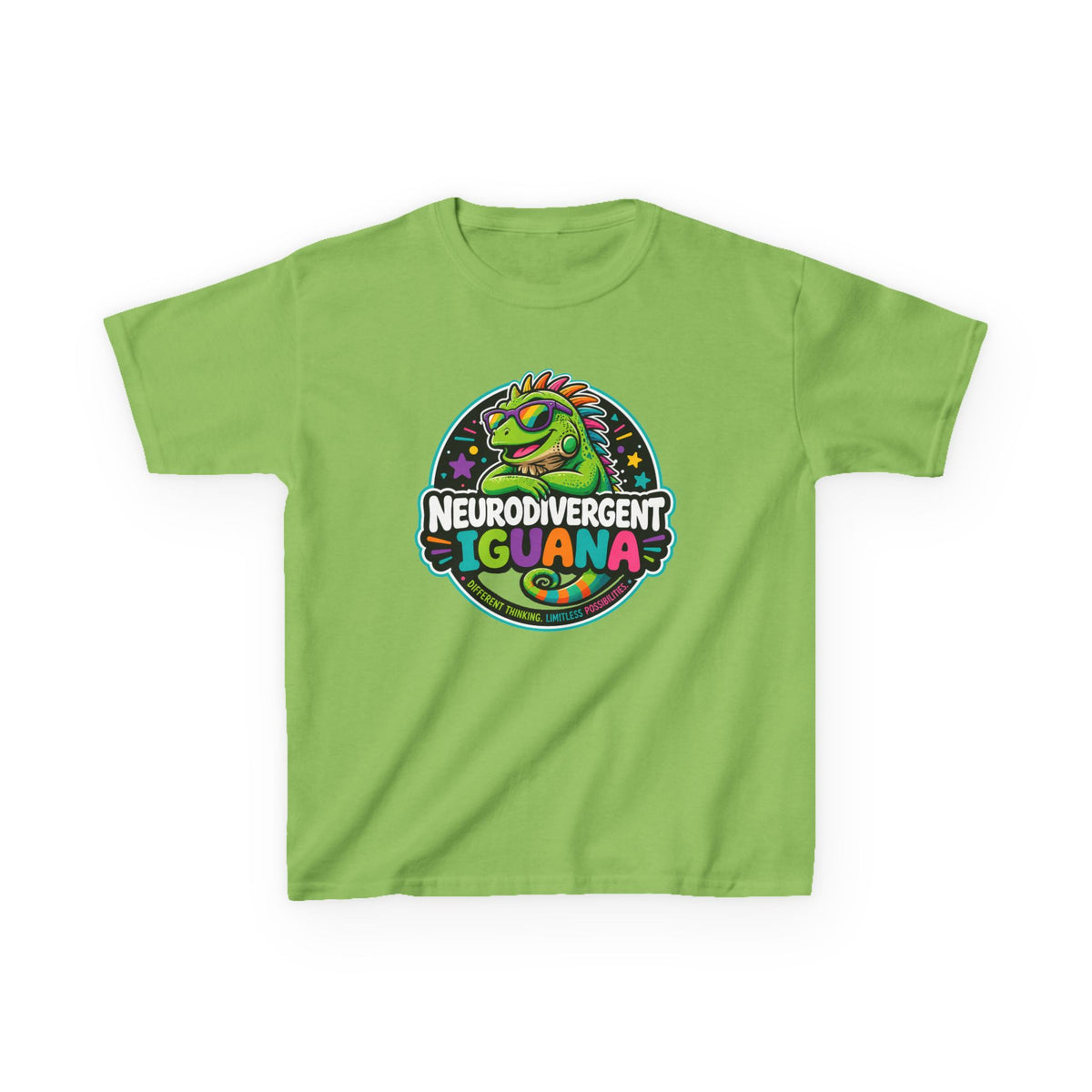 Kids T‑Shirt — "Neurodivergent Iguana" Colorful Pride Tee