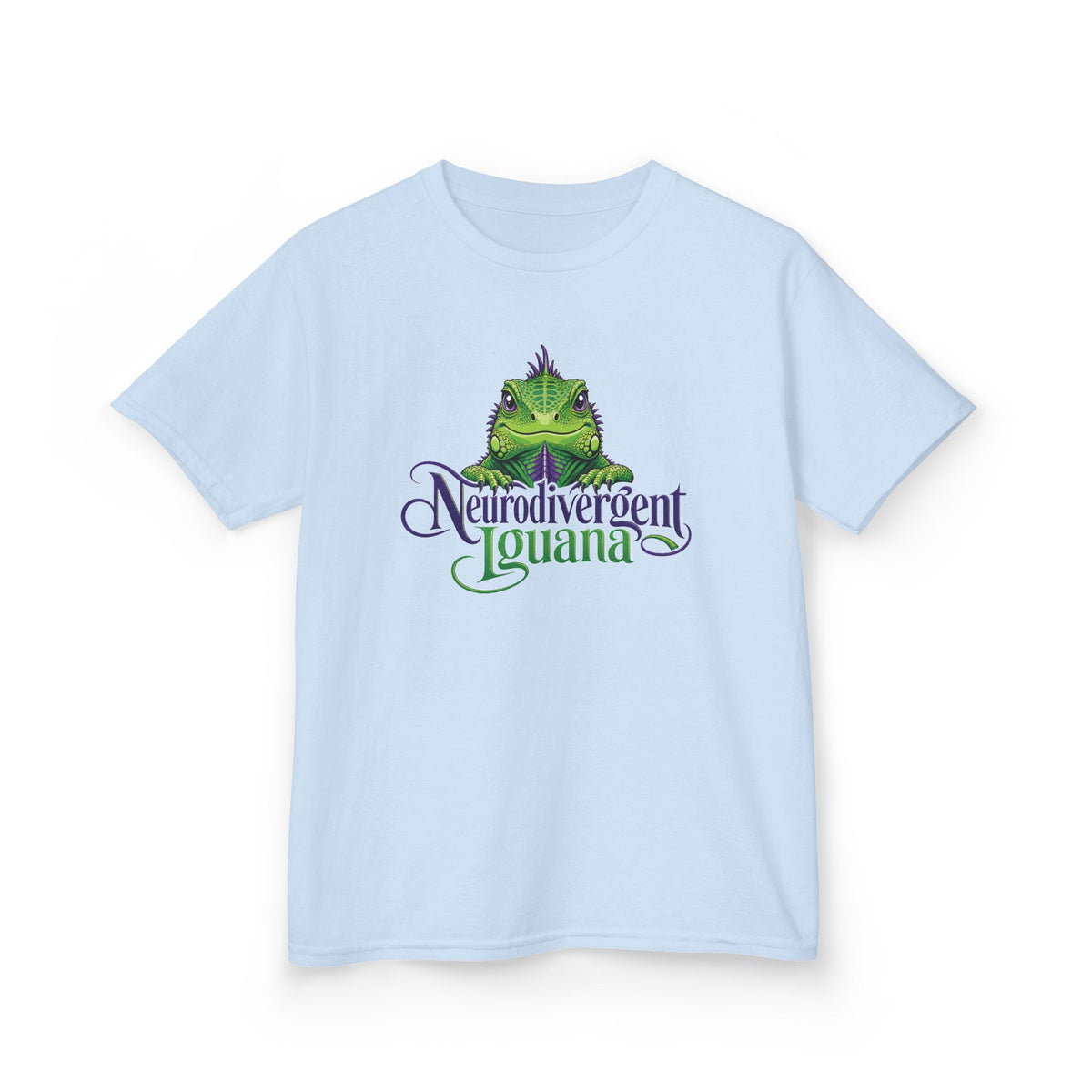 Kids T‑Shirt — “Neurodivergent Iguana” Cute Green Lizard Graphic Tee for Autism Pride & Awareness