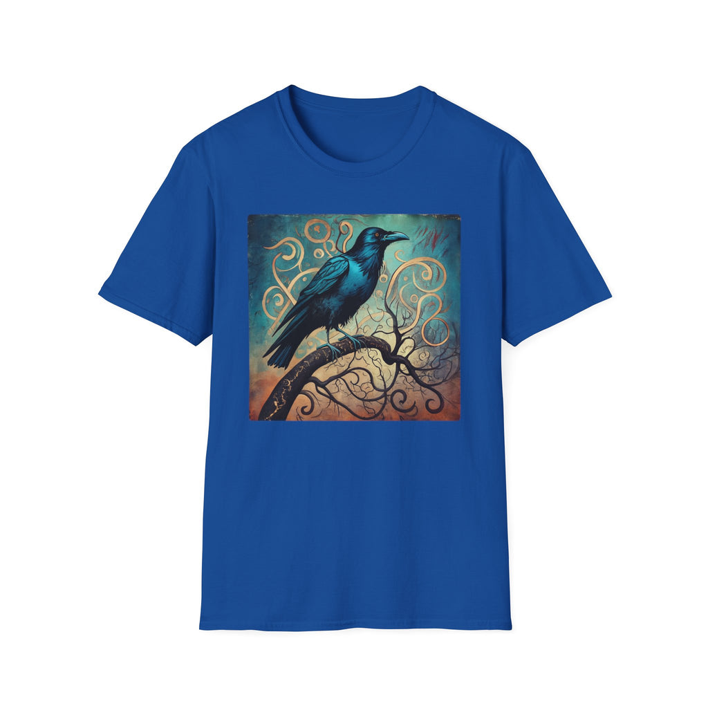 Raven Art T‑Shirt — Mystical Blue Crow Illustration Tee