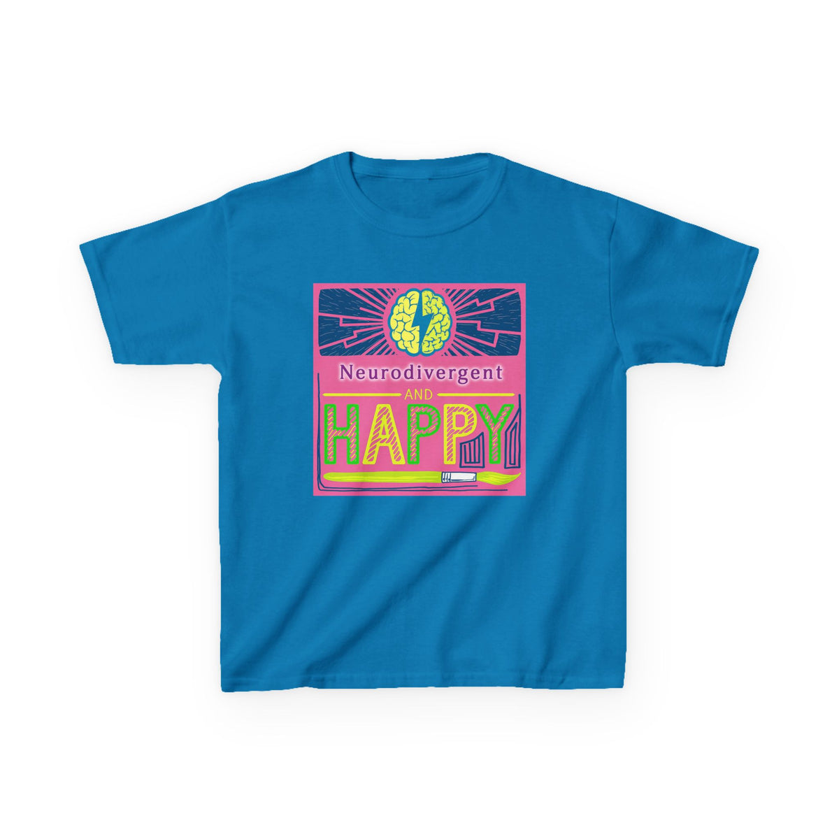 Neurodivergent and Happy Kids Tee — Bright Retro Pride Shirt
