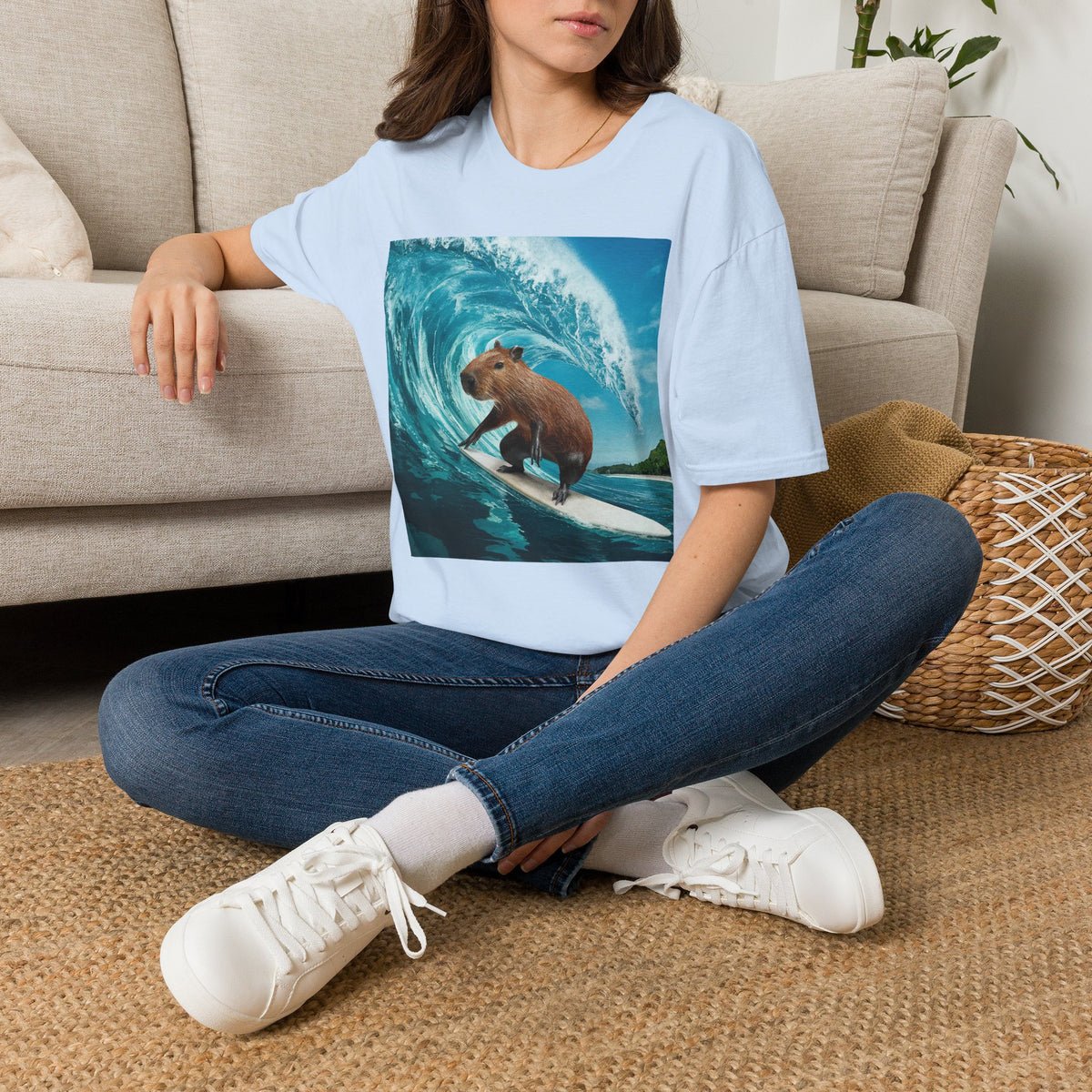 Surfing Capybara T-Shirt — Cute Animal Wave Graphic Tee
