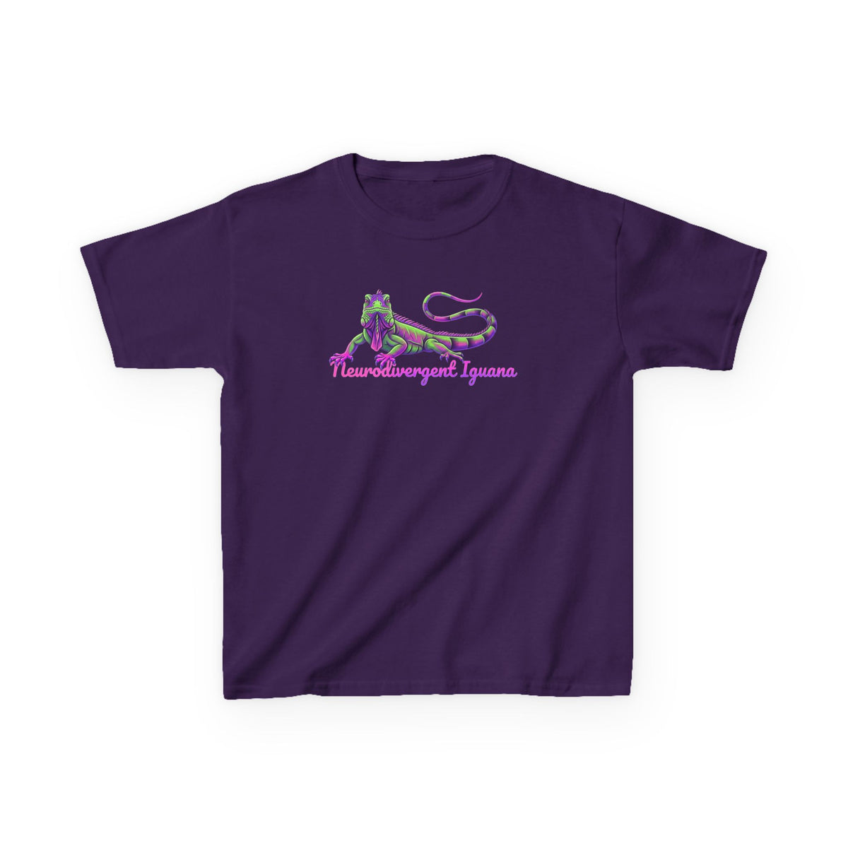Kids Tee — Neon Green & Purple Iguana Graphic “Fluorescent Iguana”
