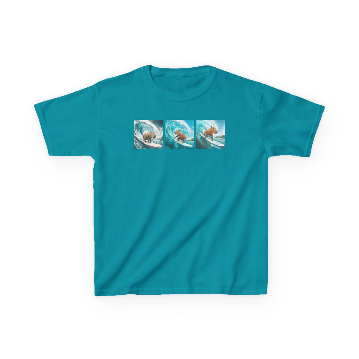 Kids Surfing Waves Tee — Triple Wave Surfboard Graphic Kids T‑Shirt