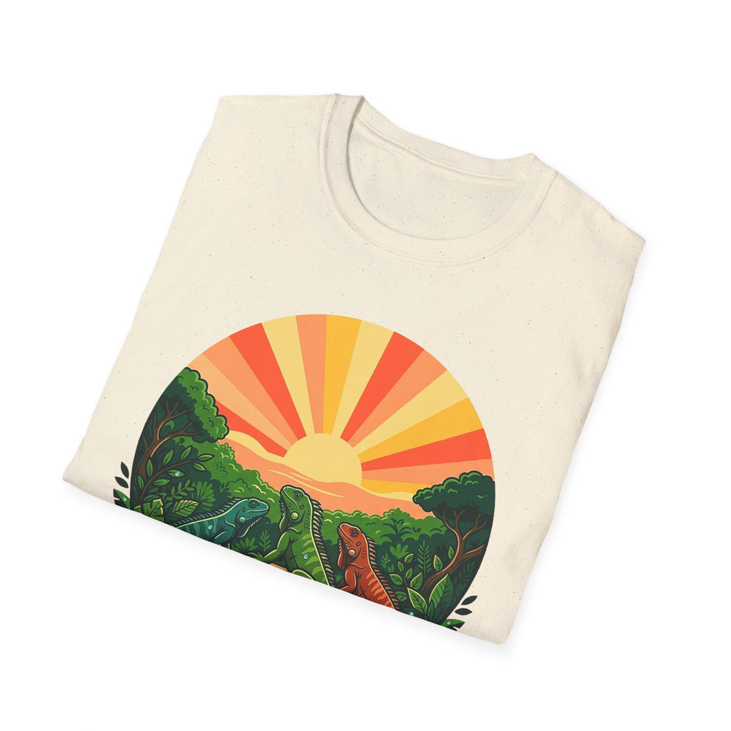 Sunrise Jungle T-Shirt — Tropical Iguana Sunset Graphic Tee