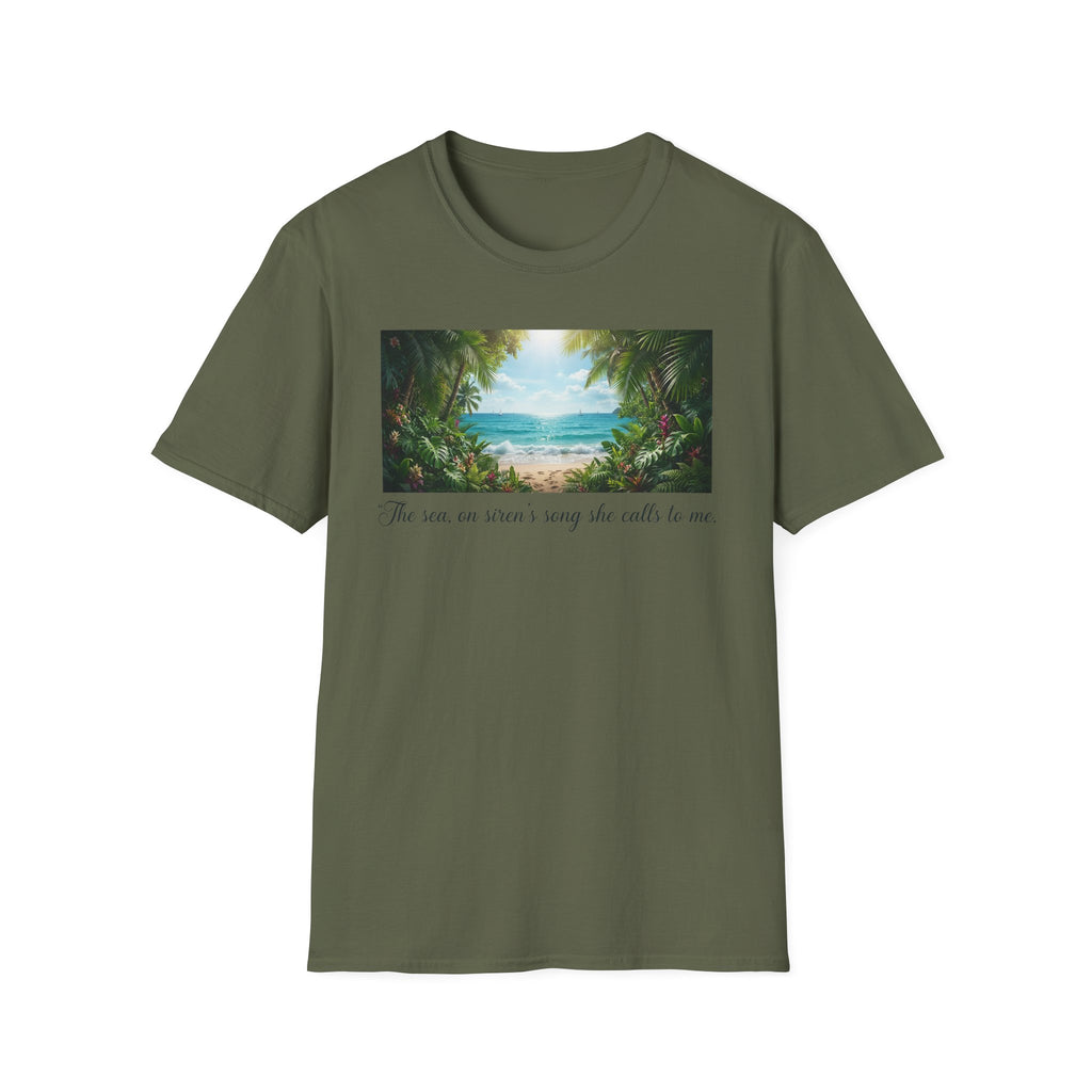 Beachscape T-Shirt — "The sea, an siren's song she calls to me" Scenic Coastal Tee
