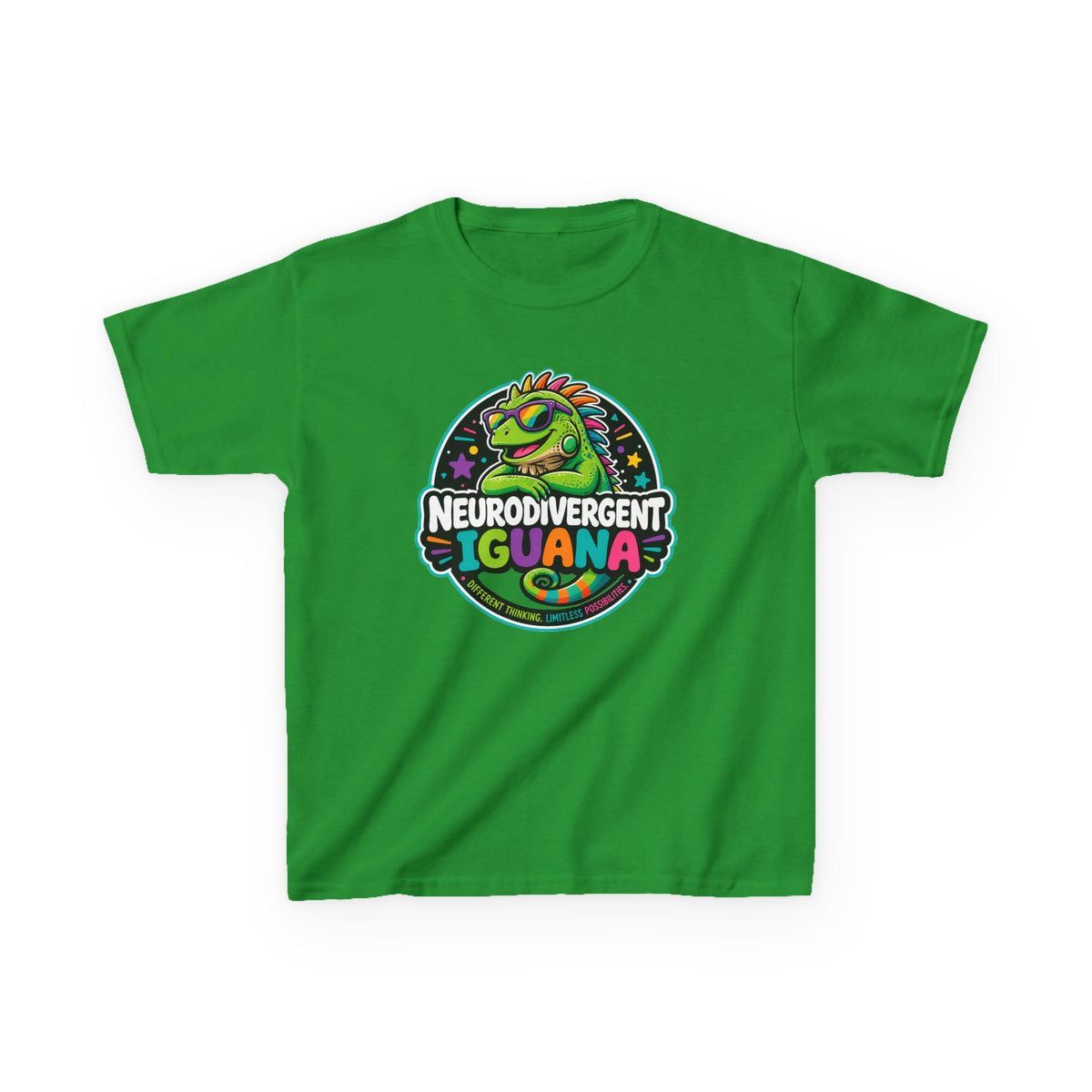 Kids T‑Shirt — "Neurodivergent Iguana" Colorful Pride Tee