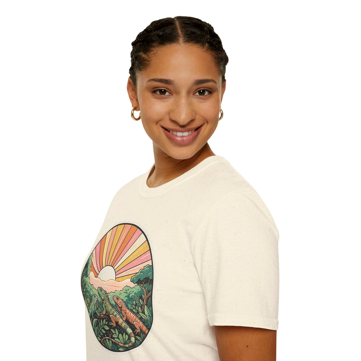 Sunrise Jungle T-Shirt — Retro Tropical Sunset Graphic Tee
