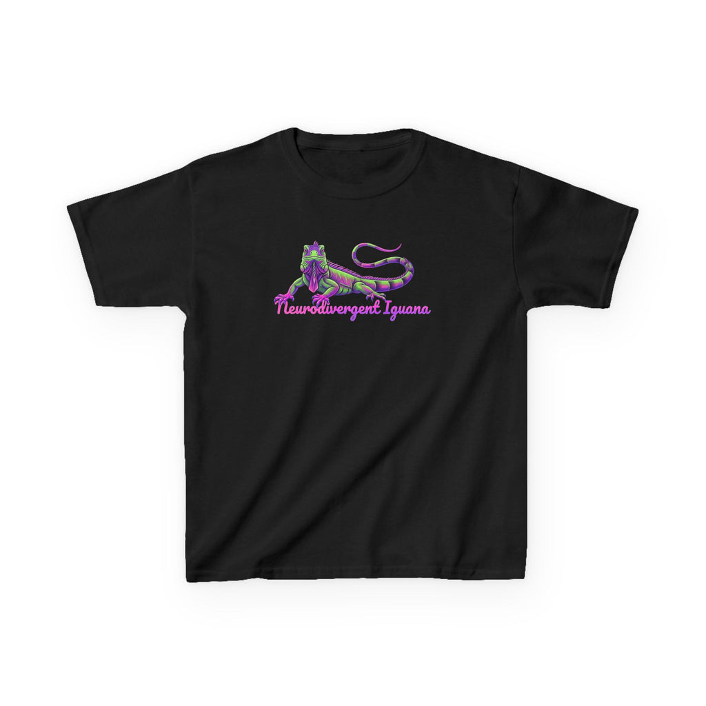Kids Tee — Neon Green & Purple Iguana Graphic “Fluorescent Iguana”