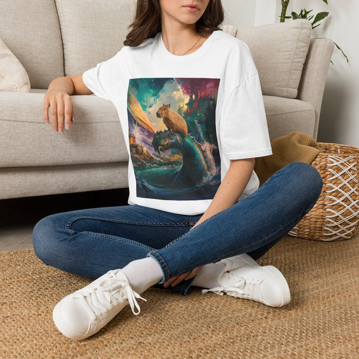 Surreal Capybara Wave T-Shirt — Colorful Fantasy Animal Tee