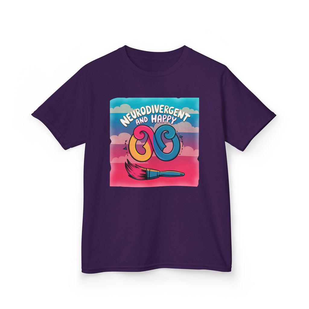 Kids Tee — "Neurodivergent and Happy" Colorful Art Brush Design