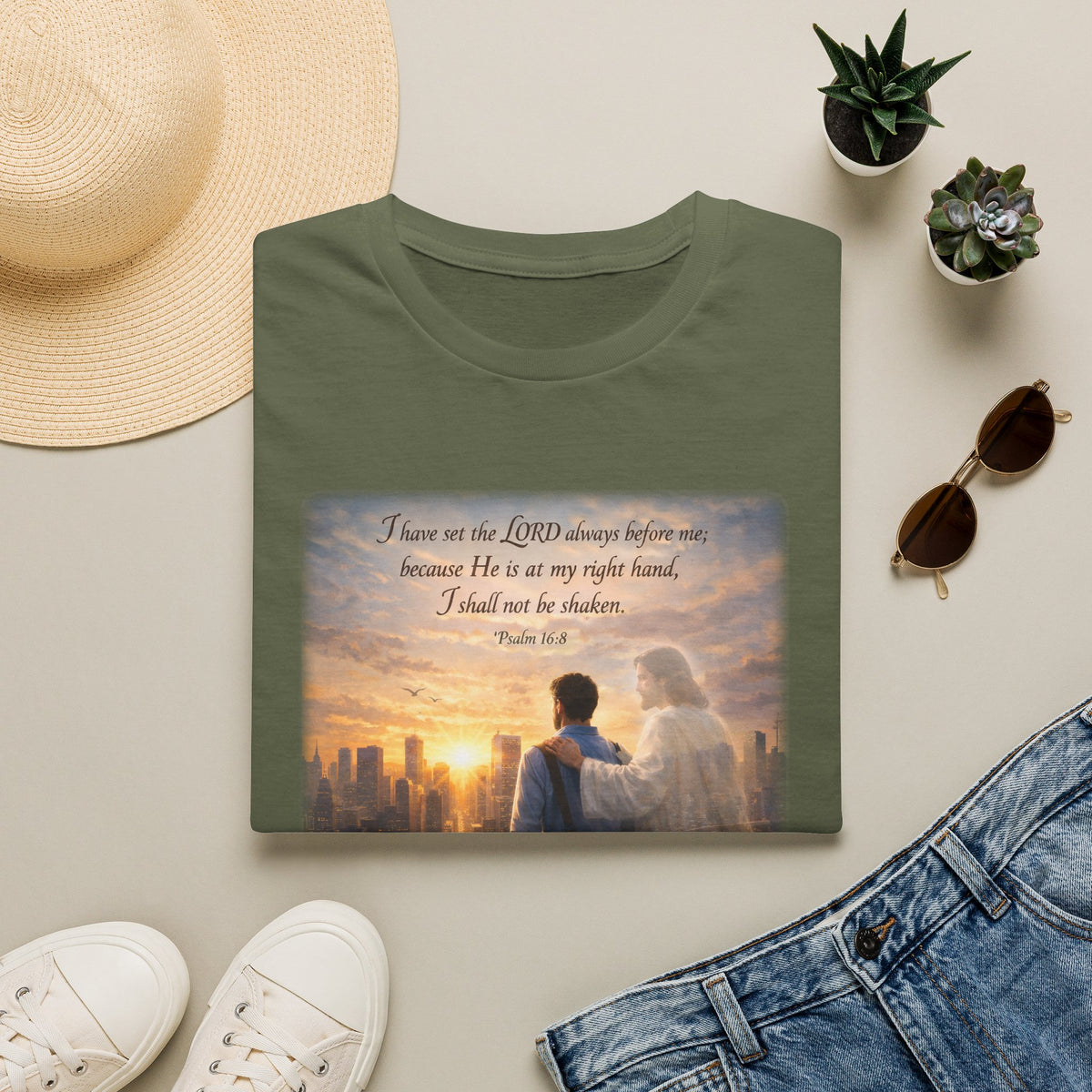 Christian Faith T-Shirt — Psalm 16:8 "I Have Set the LORD Always Before Me" Inspirational Tee