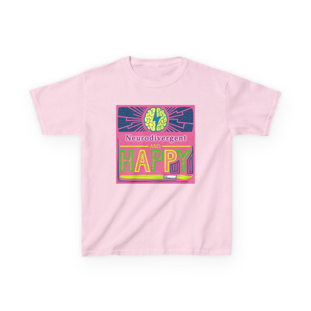 Neurodivergent and Happy Kids Tee — Bright Retro Pride Shirt