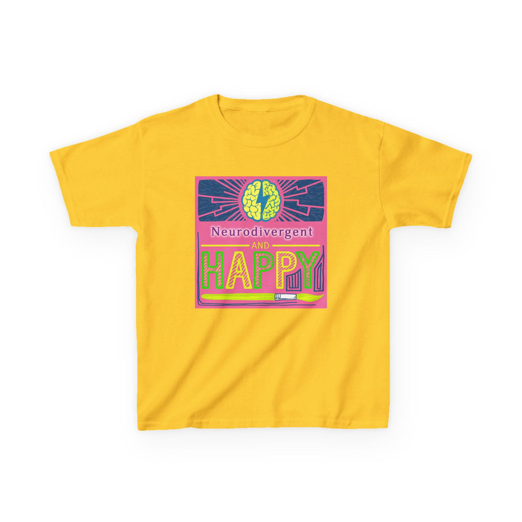 Neurodivergent and Happy Kids Tee — Bright Retro Pride Shirt