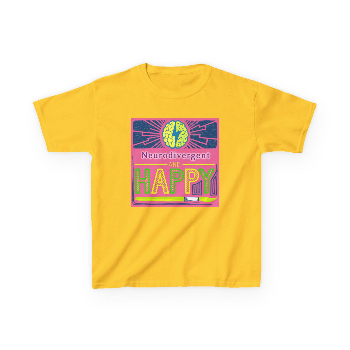 Neurodivergent and Happy Kids Tee — Bright Retro Pride Shirt