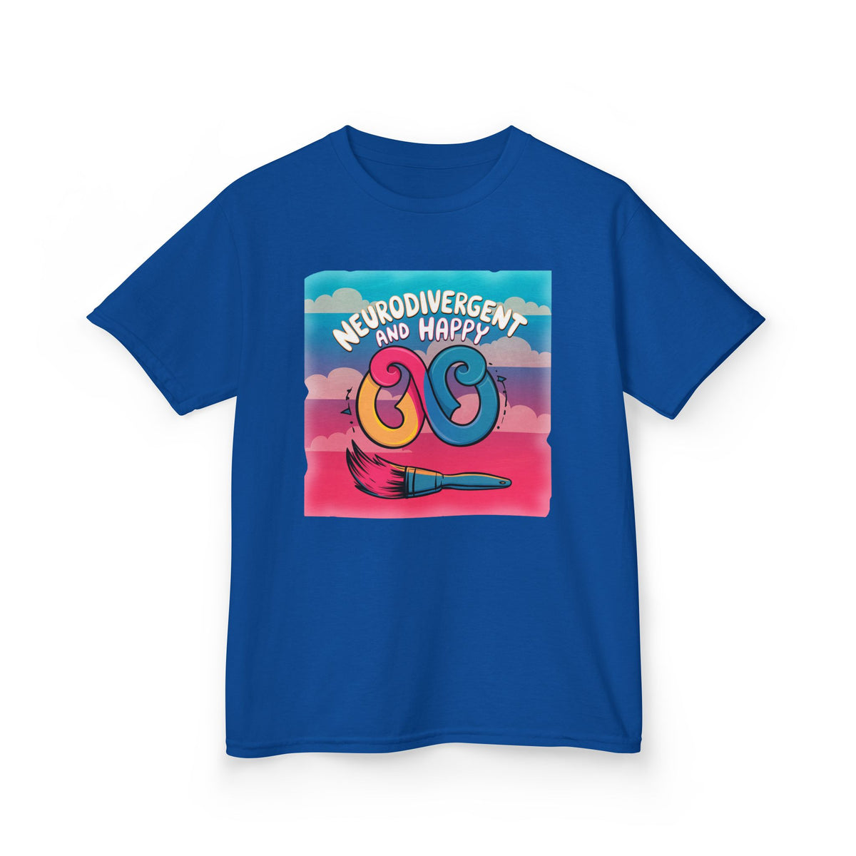 Kids Tee — "Neurodivergent and Happy" Colorful Art Brush Design
