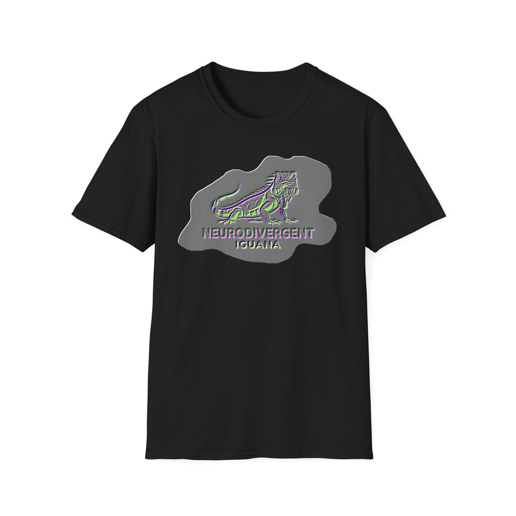 Neurodivergent Iguana Graphic T‑Shirt — Pride-Lit Earthtone Design