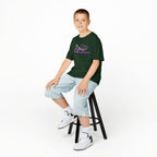Kids Tee — Neon Green & Purple Iguana Graphic “Fluorescent Iguana”