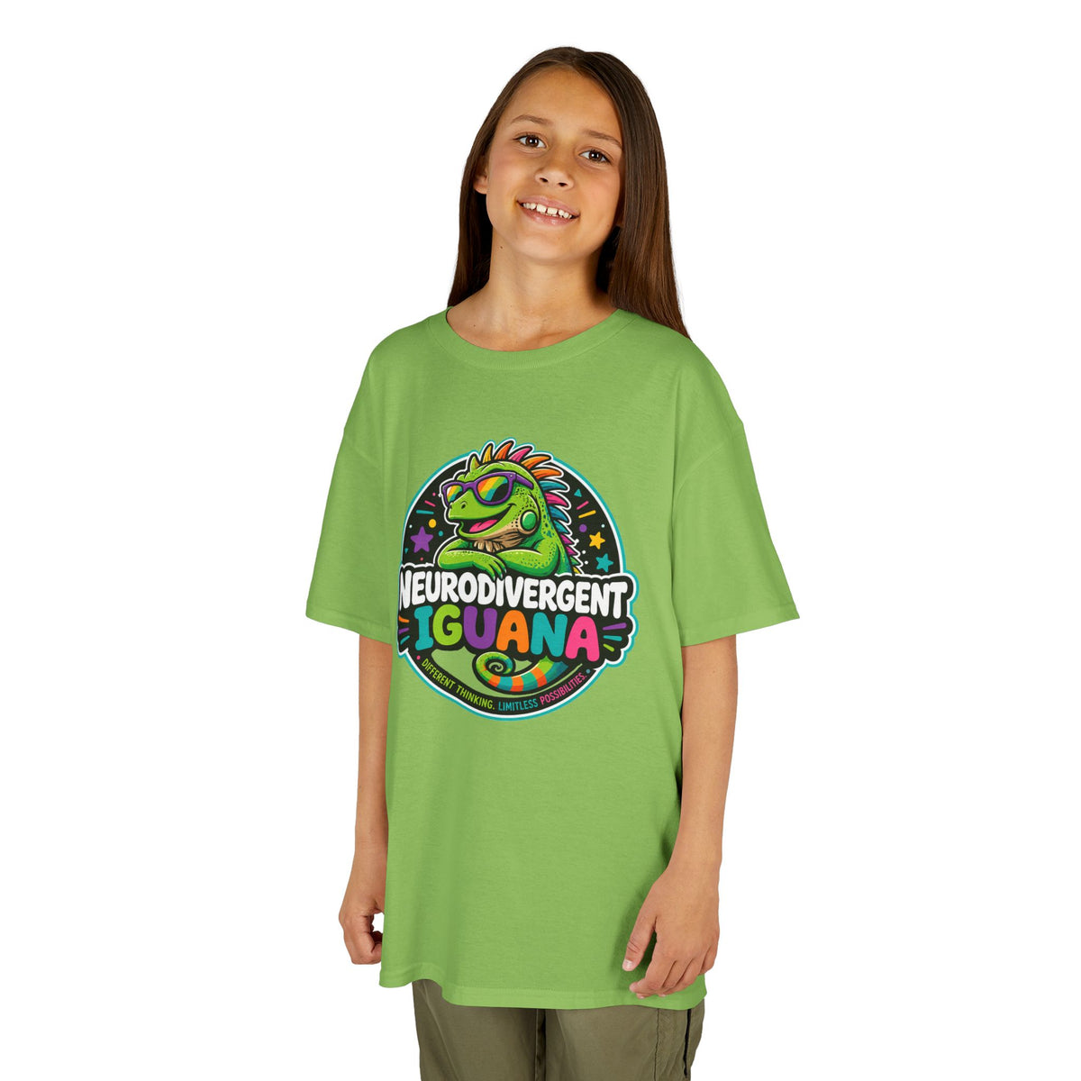 Kids T‑Shirt — "Neurodivergent Iguana" Colorful Pride Tee