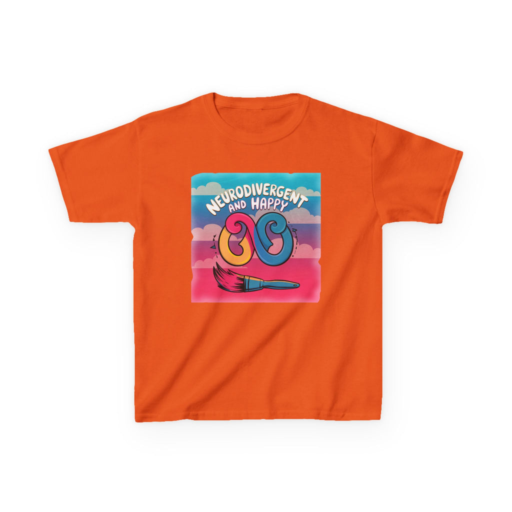 Kids Tee — "Neurodivergent and Happy" Colorful Art Brush Design