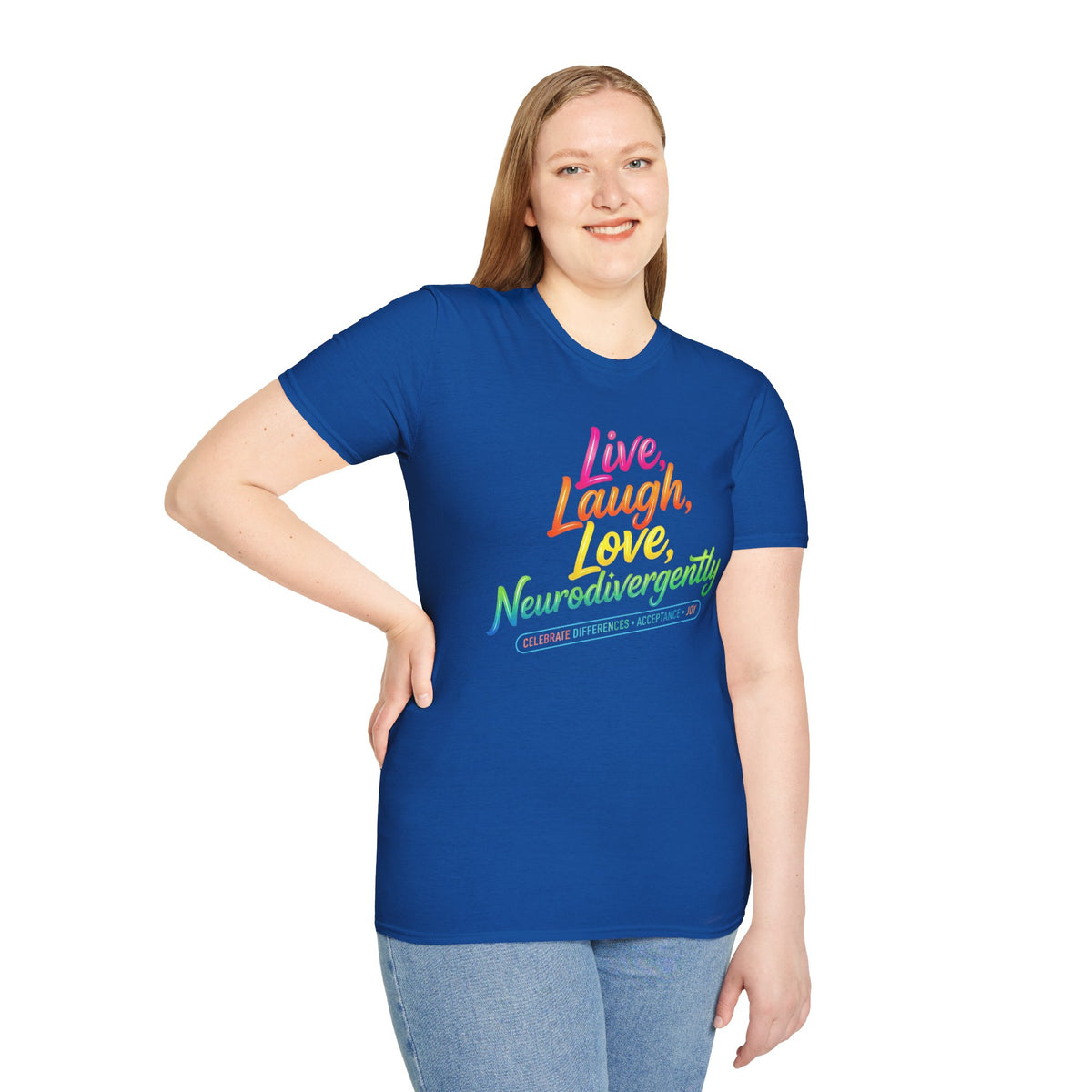 Neurodivergent Pride T-Shirt — “Live, Laugh, Love, Neurodivergently” Rainbow Tee