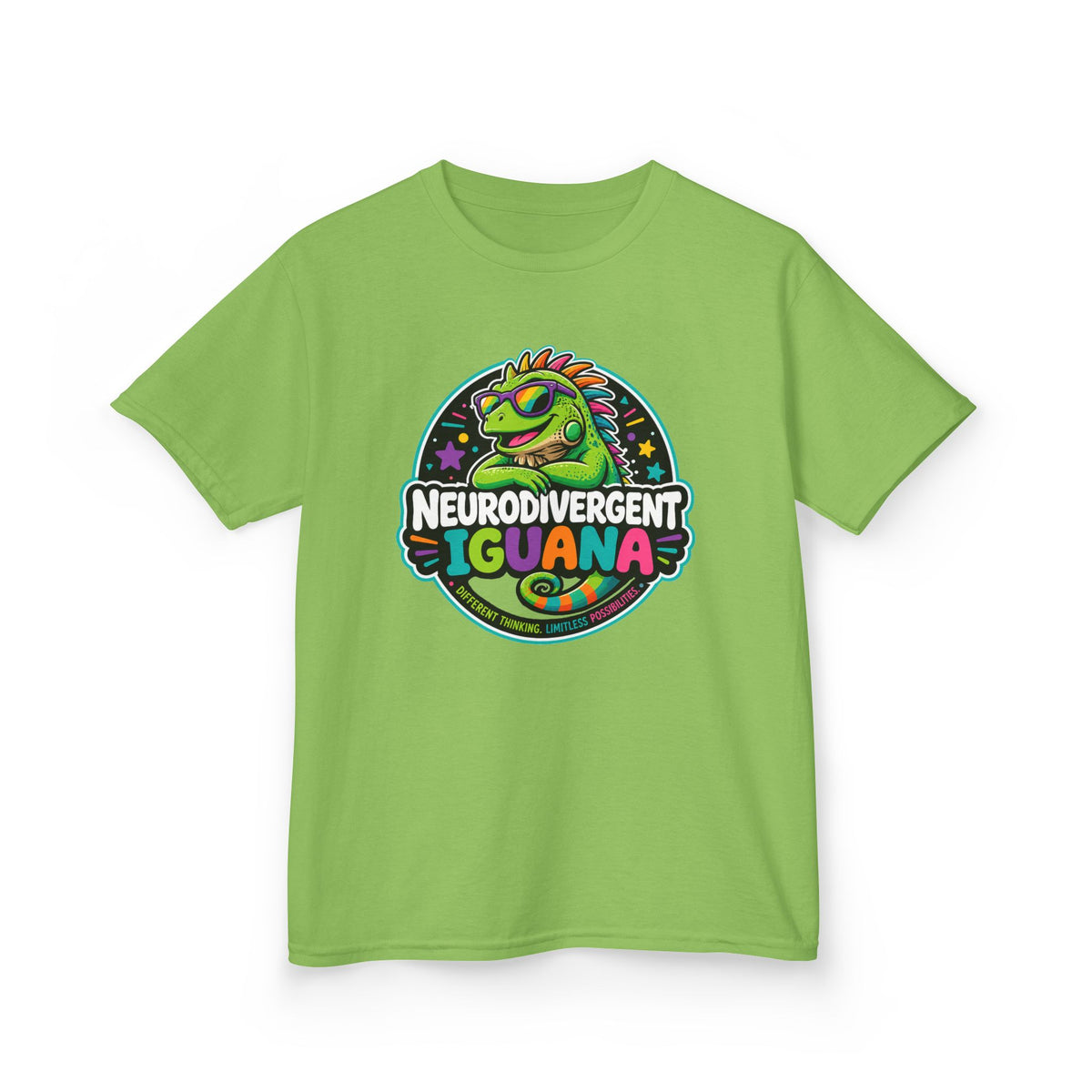 Kids T‑Shirt — "Neurodivergent Iguana" Colorful Pride Tee