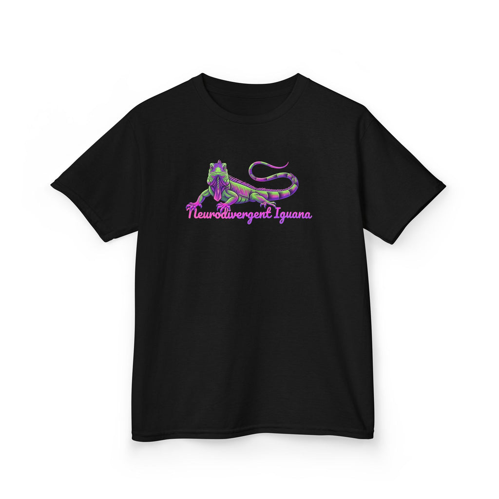 Kids Tee — Neon Green & Purple Iguana Graphic “Fluorescent Iguana”