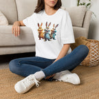 Funny Cartoon Bunnies T-Shirt — Three Playful Rabbits Graphic Tee