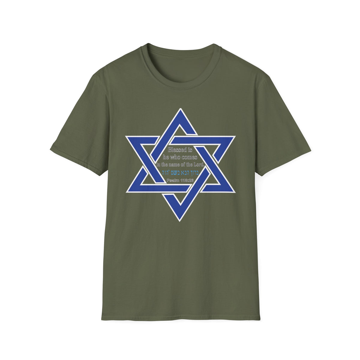 Star of David T-Shirt — "Blessed is he who comes in the name of the Lord" Hebrew Christian Jewish Faith Tee
