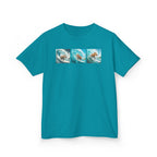 Kids Surfing Waves Tee — Triple Wave Surfboard Graphic Kids T‑Shirt