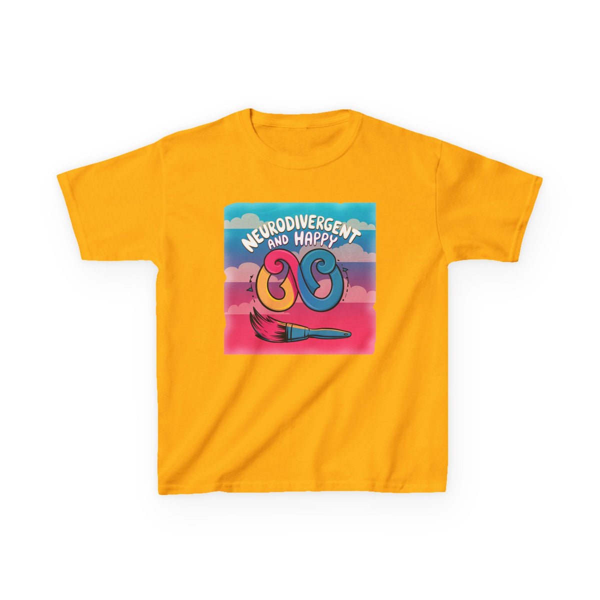 Kids Tee — "Neurodivergent and Happy" Colorful Art Brush Design