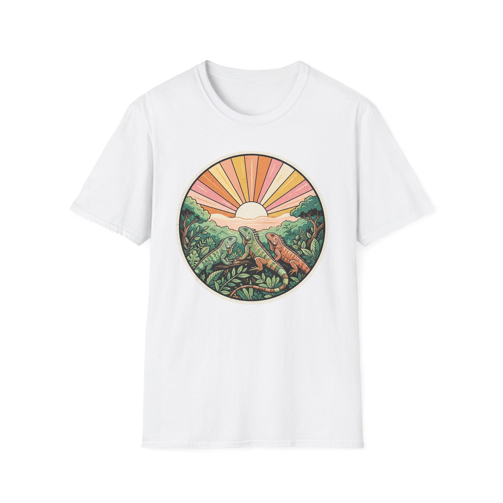 Sunrise Jungle T-Shirt — Retro Tropical Sunset Graphic Tee