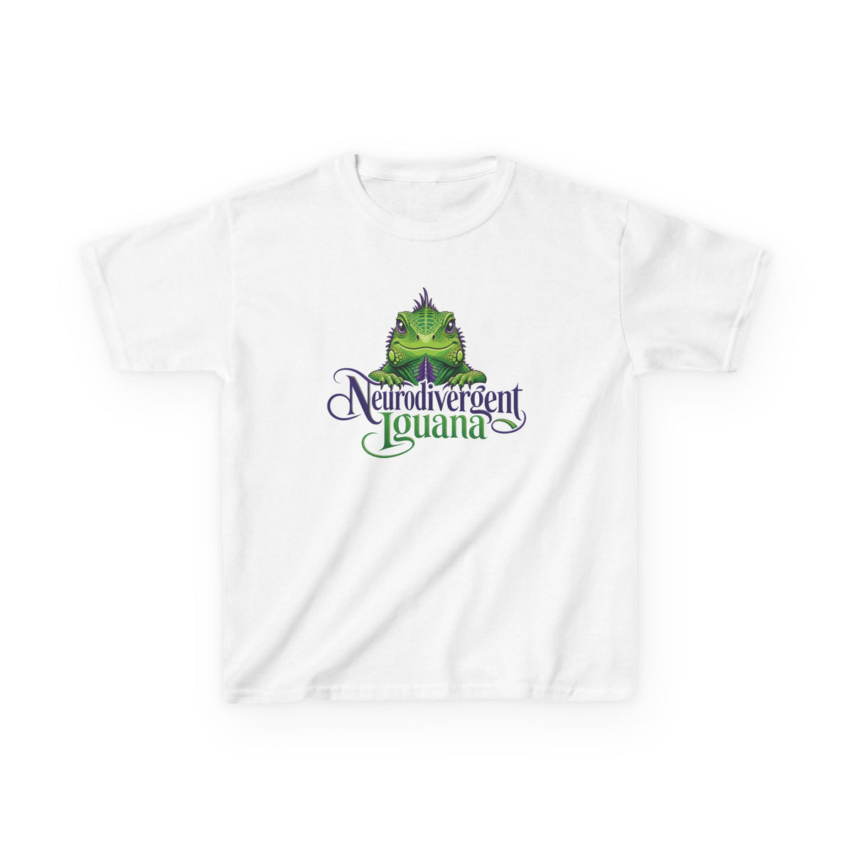 Kids T‑Shirt — “Neurodivergent Iguana” Cute Green Lizard Graphic Tee for Autism Pride & Awareness
