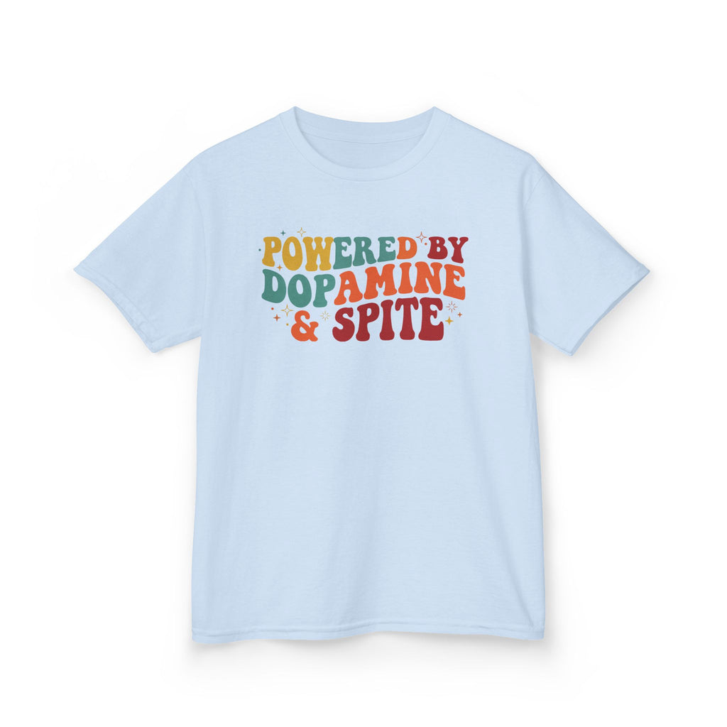 Kids T‑Shirt – "Powered by Dopamine & Spite" Retro Graphic Tee