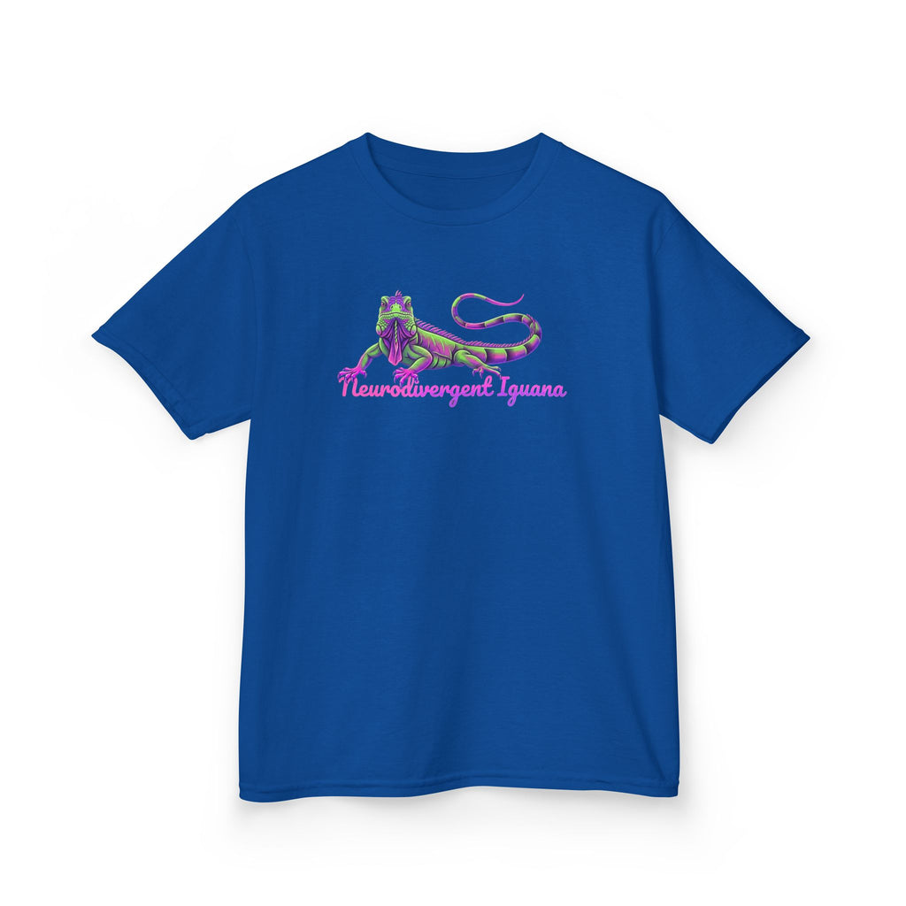 Kids Tee — Neon Green & Purple Iguana Graphic “Fluorescent Iguana”