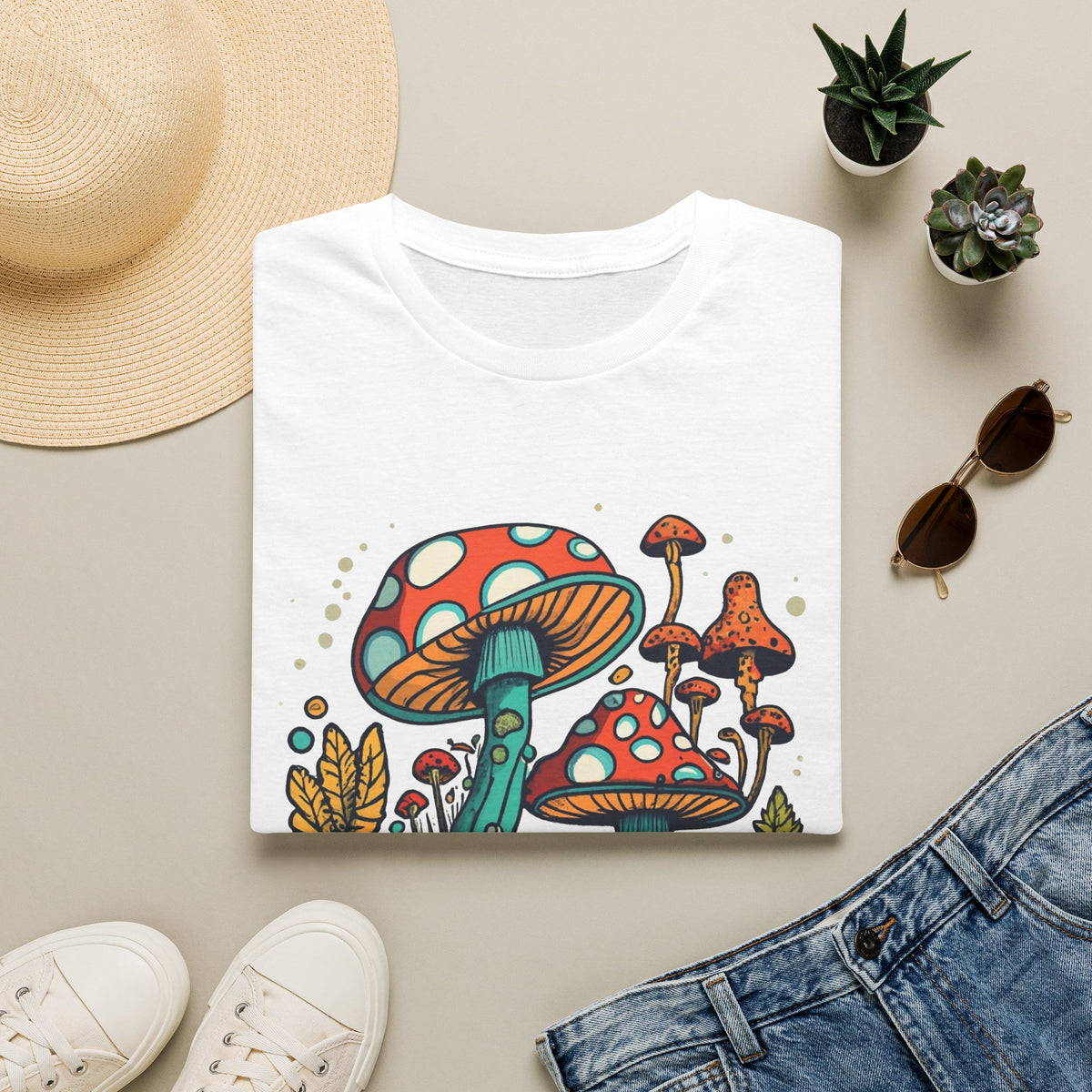Mushroom Garden T-Shirt — Retro Psychedelic Fungi Illustration