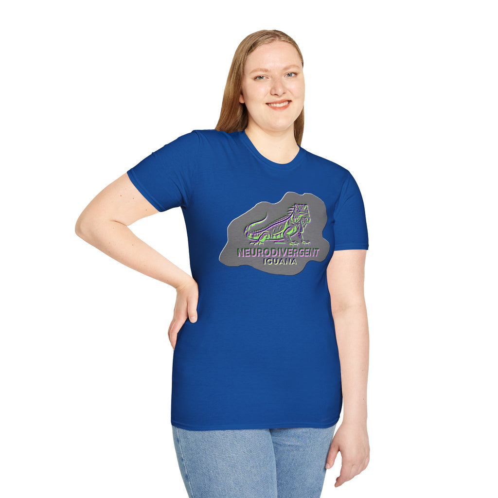 Neurodivergent Iguana Graphic T‑Shirt — Pride-Lit Earthtone Design