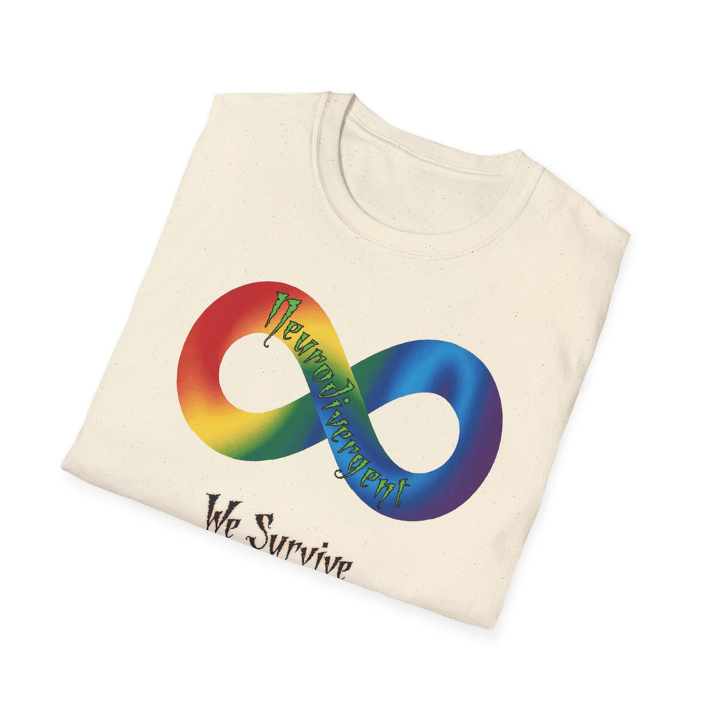 Autism Awareness Infinity T-Shirt — "We Survive, We Thrive, We Never Say Die!"