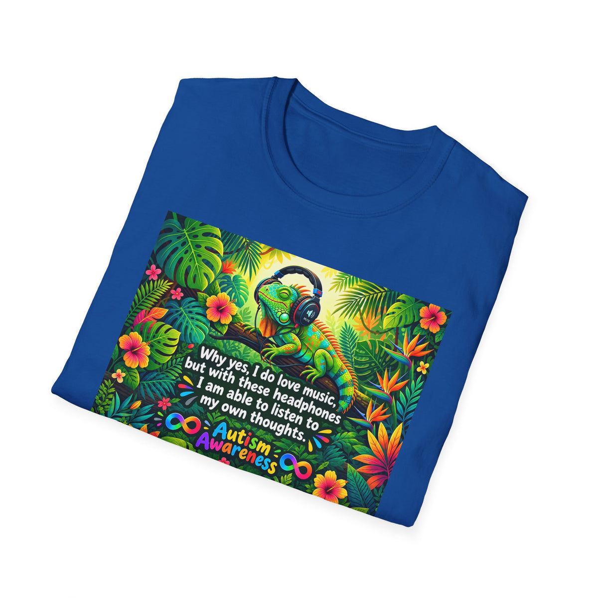 Autism Awareness T-Shirt — 'I Love Music, I Hear Headphones' Floral Design