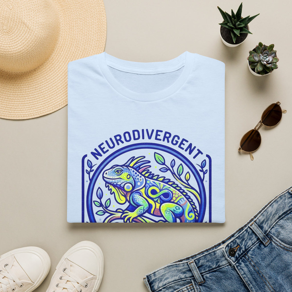 Neurodivergent Iguana T-Shirt — Colorful Pride Design for Neurodiversity Awareness