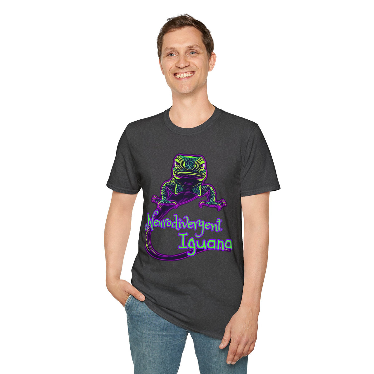 Neurodivergent Iguana T‑Shirt — Neon Lizard Pride Tee